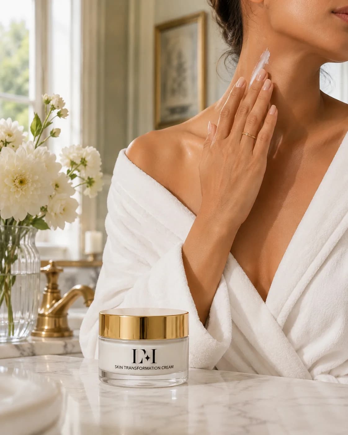 Applying Luminous Me cream as part of a calm daily routine